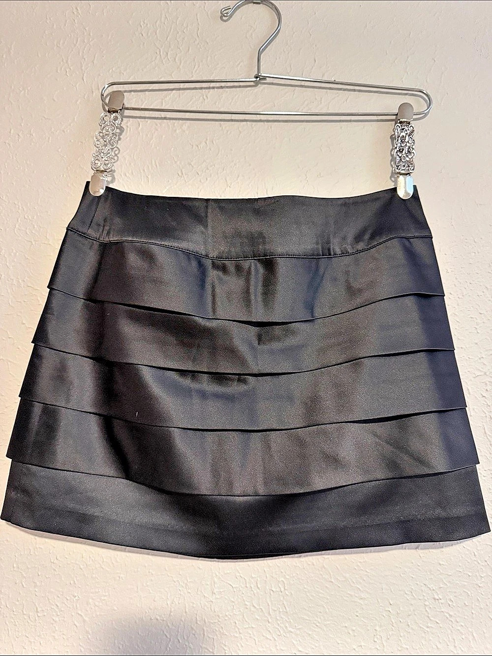 Black satin Tiered Mini Skirt